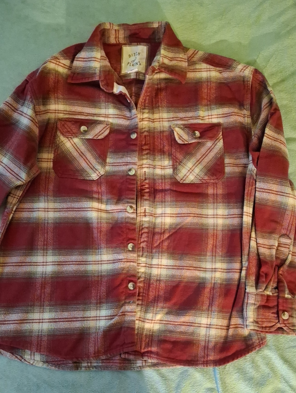 Ditch Plains Men's Red Plaid Casual Button-Down Shirt